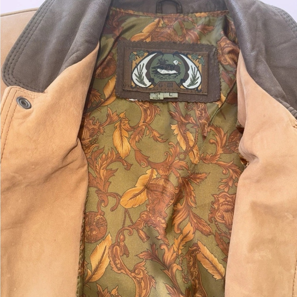 G-III Brown Vintage 100% Leather Suede Barn Jacket Hunting / Country Style Large - Picture 8 of 15